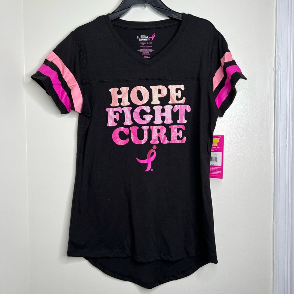 Susan G Komen Breast Cancer Awareness T Shirt Size Medium Black Pink V Neck